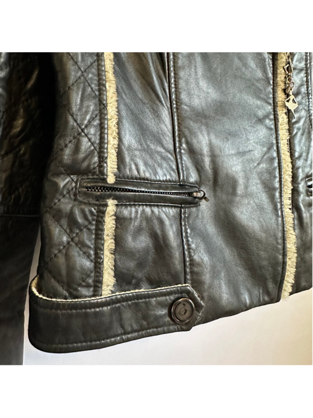 ELLASSAY FIRST Lambskin Leather Tweed BLACK Quilted MOTO Biker JACKET WOMENS M - Picture 6 of 13